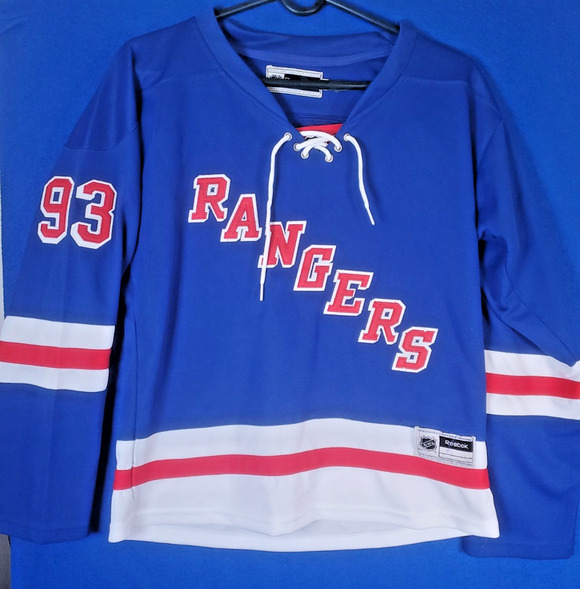 Reebok Other - Reebok NY Rangers Mika Zibanejad 93 Blue Lace Up Hockey Jersey Women Size Large